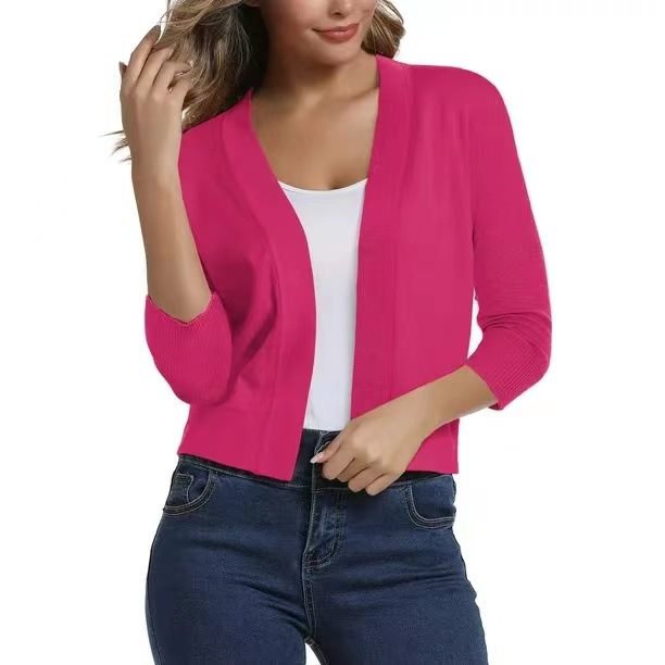 Thordis | Damen Strickjacke Offene Front 3/4 Arm - Black - Image 12
