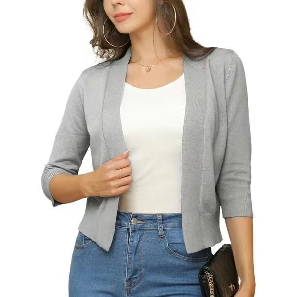 Thordis | Damen Strickjacke Offene Front 3/4 Arm - Black - Image 13
