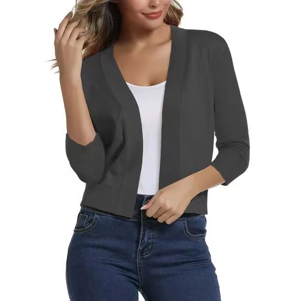 Thordis | Damen Strickjacke Offene Front 3/4 Arm - Black - Image 23