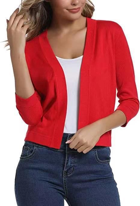 Thordis | Damen Strickjacke Offene Front 3/4 Arm - Black - Image 24