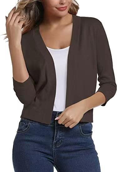 Thordis | Damen Strickjacke Offene Front 3/4 Arm - Black - Image 6