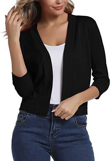 Thordis | Damen Strickjacke Offene Front 3/4 Arm - Black - Image 8