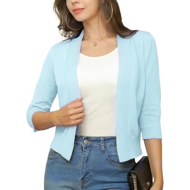 Thordis | Damen Strickjacke Offene Front 3/4 Arm - Black - Image 9