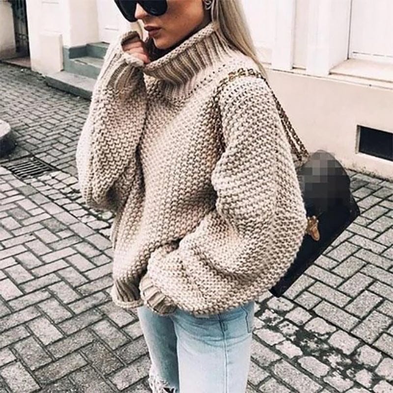 Thordisa | Damen Rollkragen Strickpullover Oversized - Beige - Image 1