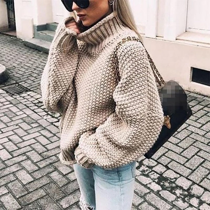 Thordisa | Damen Rollkragen Strickpullover Oversized - Beige - Image 1