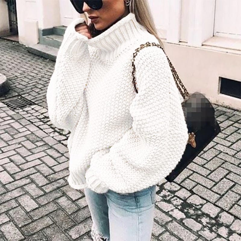 Thordisa | Damen Rollkragen Strickpullover Oversized - Beige - Image 3