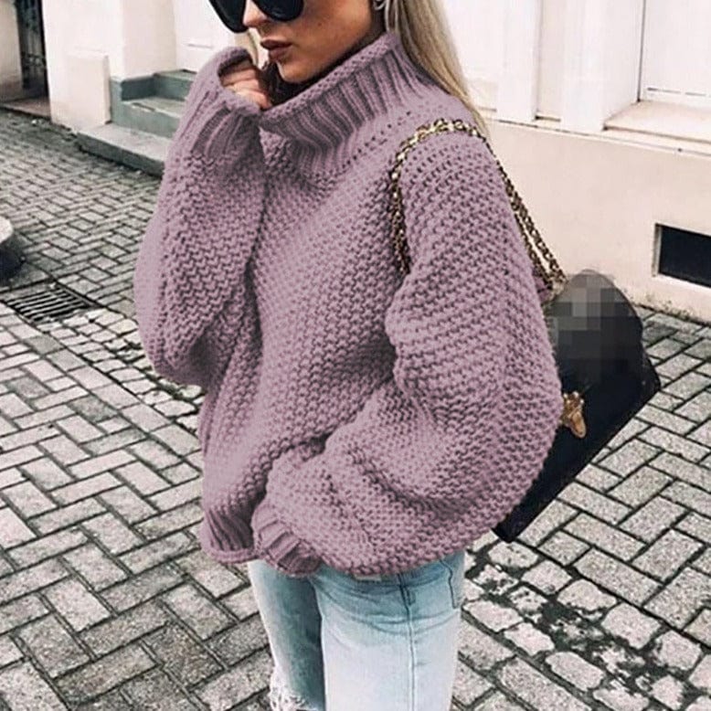 Thordisa | Damen Rollkragen Strickpullover Oversized - Beige - Image 4