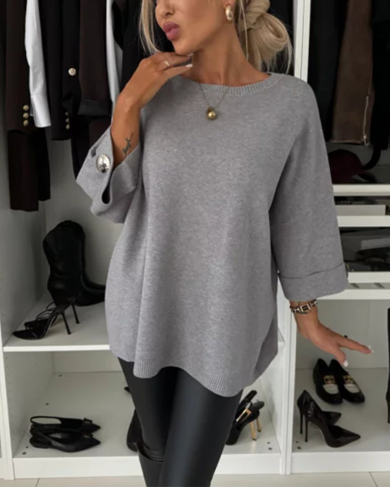 Thordula | Damen Oversize Strickpullover mit Knopfmanschette - White - Image 7