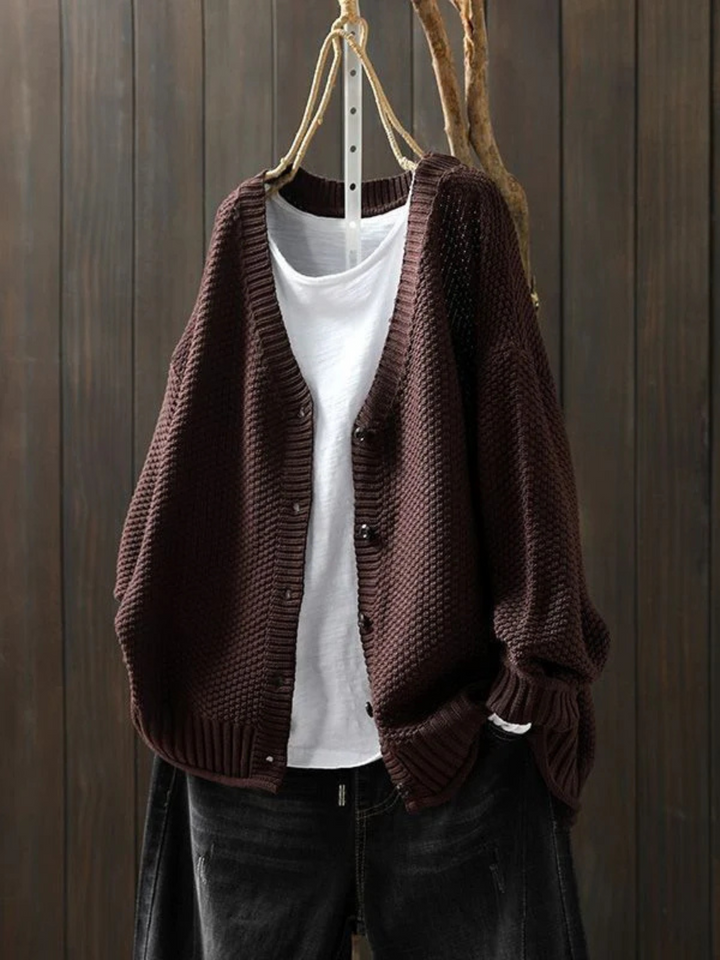 Thordula | Damen Strickjacke V-Ausschnitt Oversize - Red - Image 3