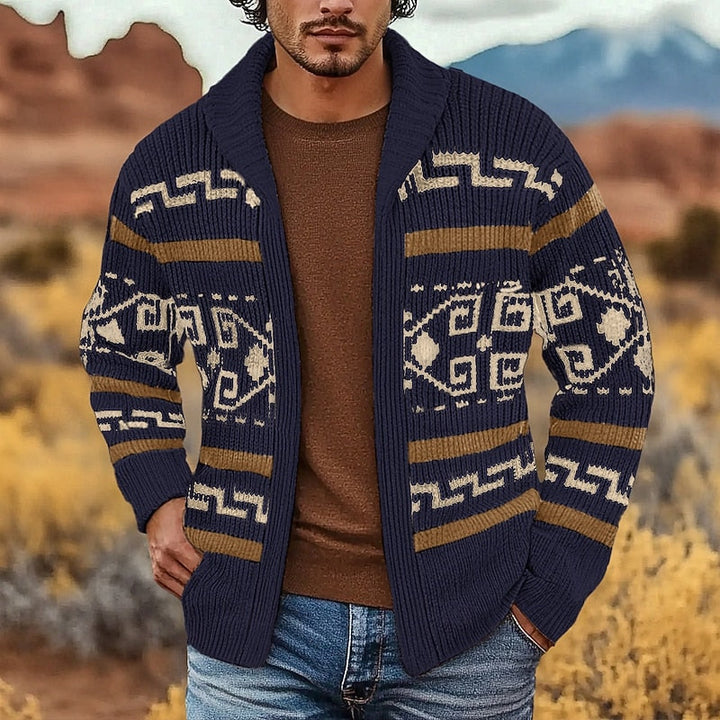 Thormund | Herren Gemusterte Strickjacke mit Reißverschluss - Navy - Image 1
