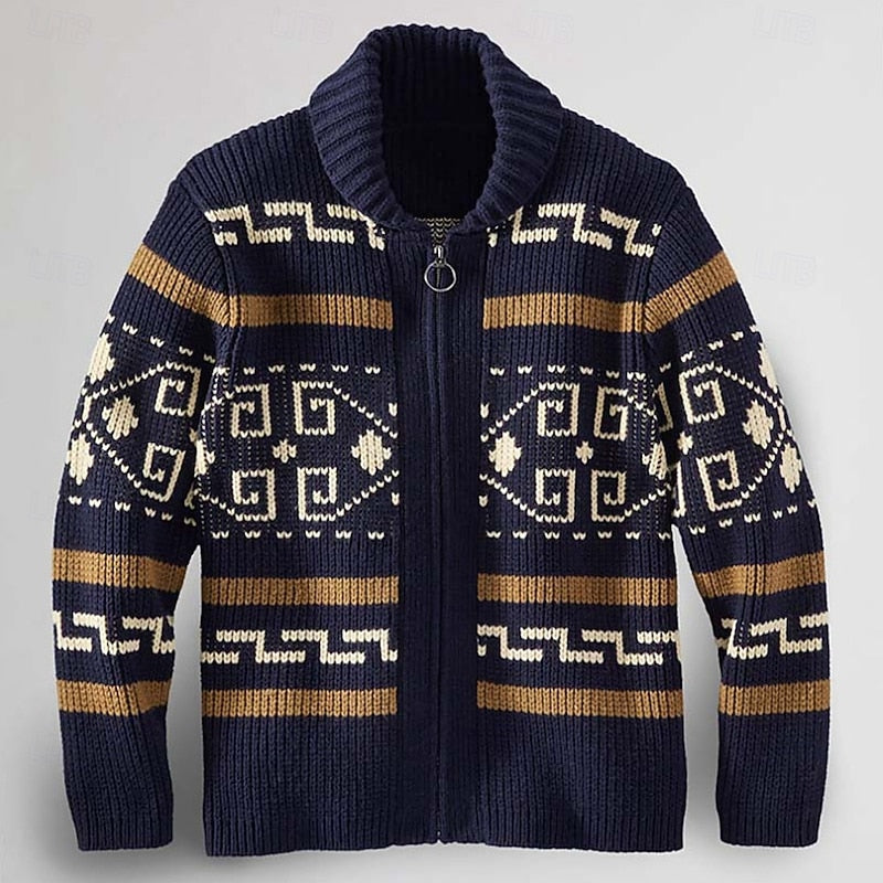 Thormund | Herren Gemusterte Strickjacke mit Reißverschluss - Navy - Image 2