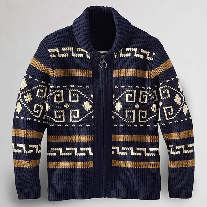 Thormund | Herren Gemusterte Strickjacke mit Reißverschluss - Navy - Image 2