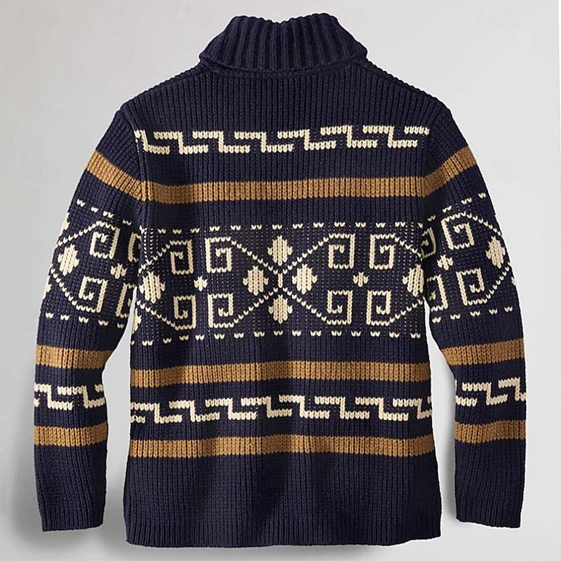 Thormund | Herren Gemusterte Strickjacke mit Reißverschluss - Navy - Image 3