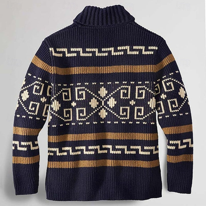 Thormund | Herren Gemusterte Strickjacke mit Reißverschluss - Navy - Image 3