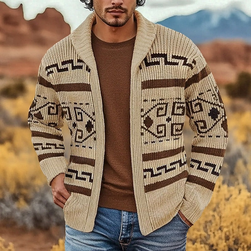 Thormund | Herren Gemusterte Strickjacke mit Reißverschluss - Navy - Image 4