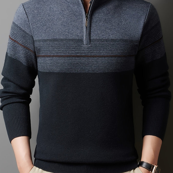 Thorvald | Herren Strickpullover mit Reißverschlusskragen - Navy - Image 1