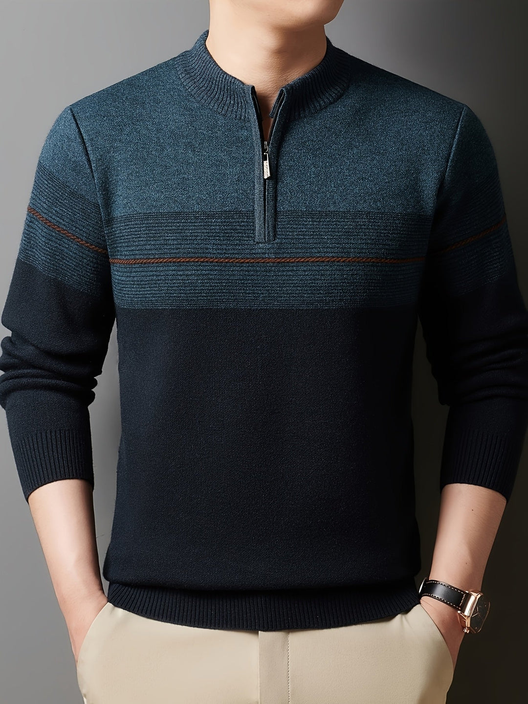 Thorvald | Herren Strickpullover mit Reißverschlusskragen - Navy - Image 18