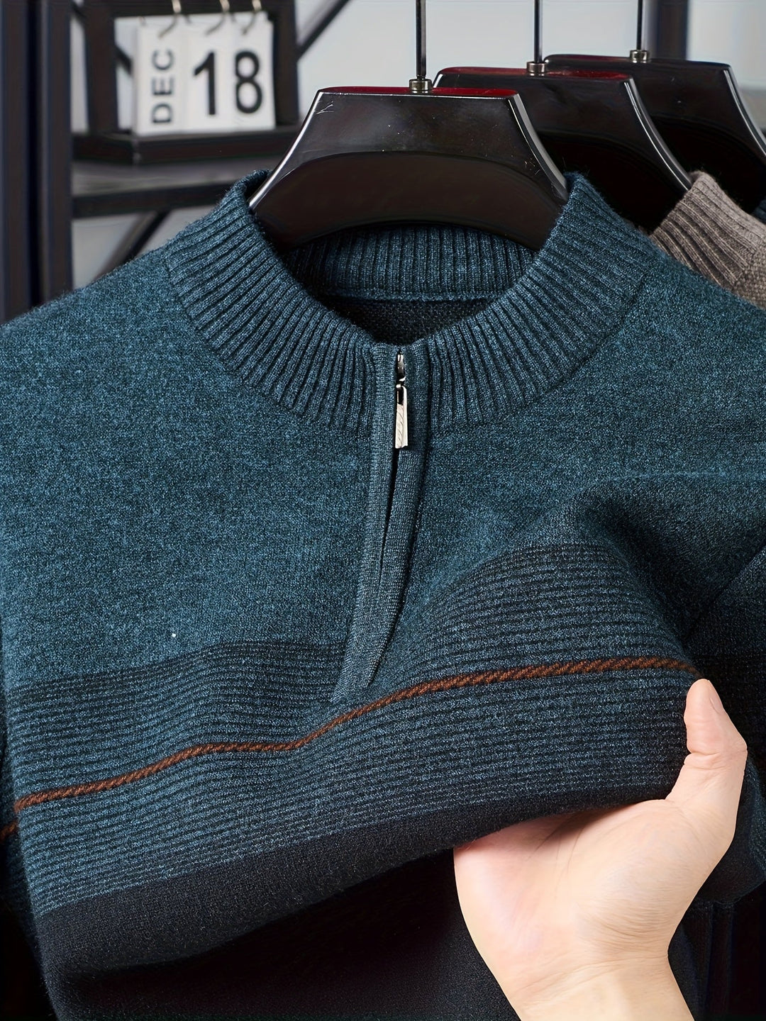 Thorvald | Herren Strickpullover mit Reißverschlusskragen - Navy - Image 19