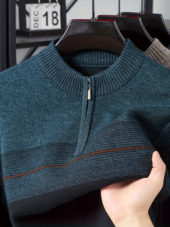 Thorvald | Herren Strickpullover mit Reißverschlusskragen - Navy - Image 19