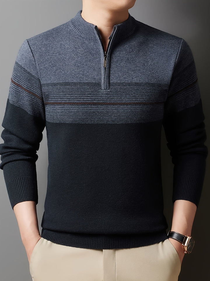 Thorvald | Herren Strickpullover mit Reißverschlusskragen - Navy - Image 2