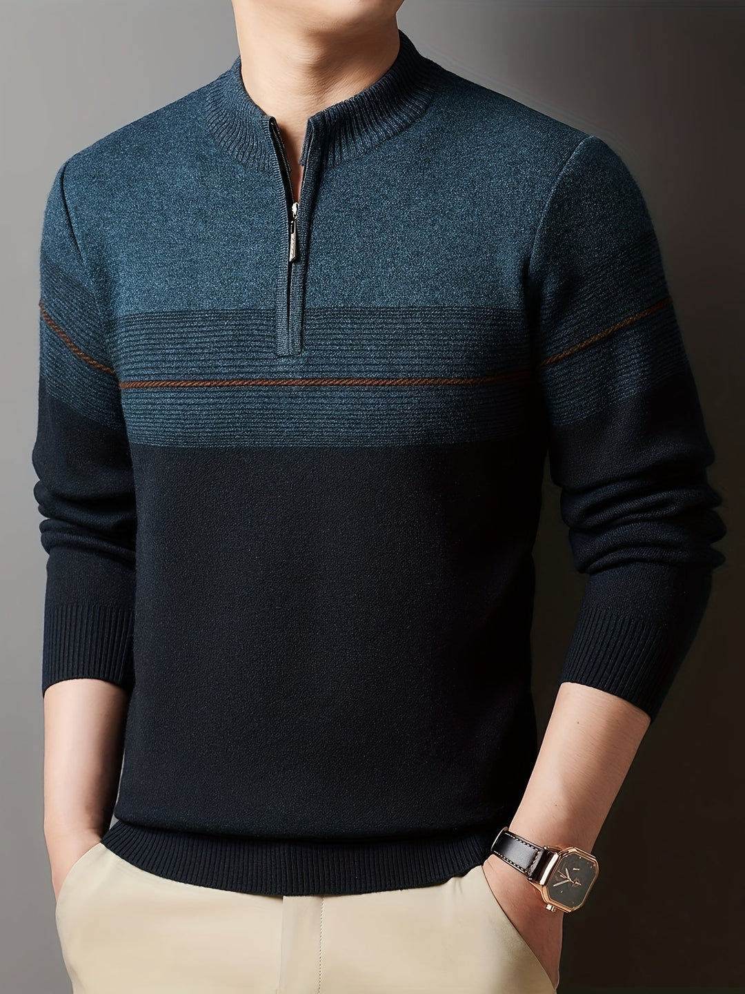 Thorvald | Herren Strickpullover mit Reißverschlusskragen - Navy - Image 21