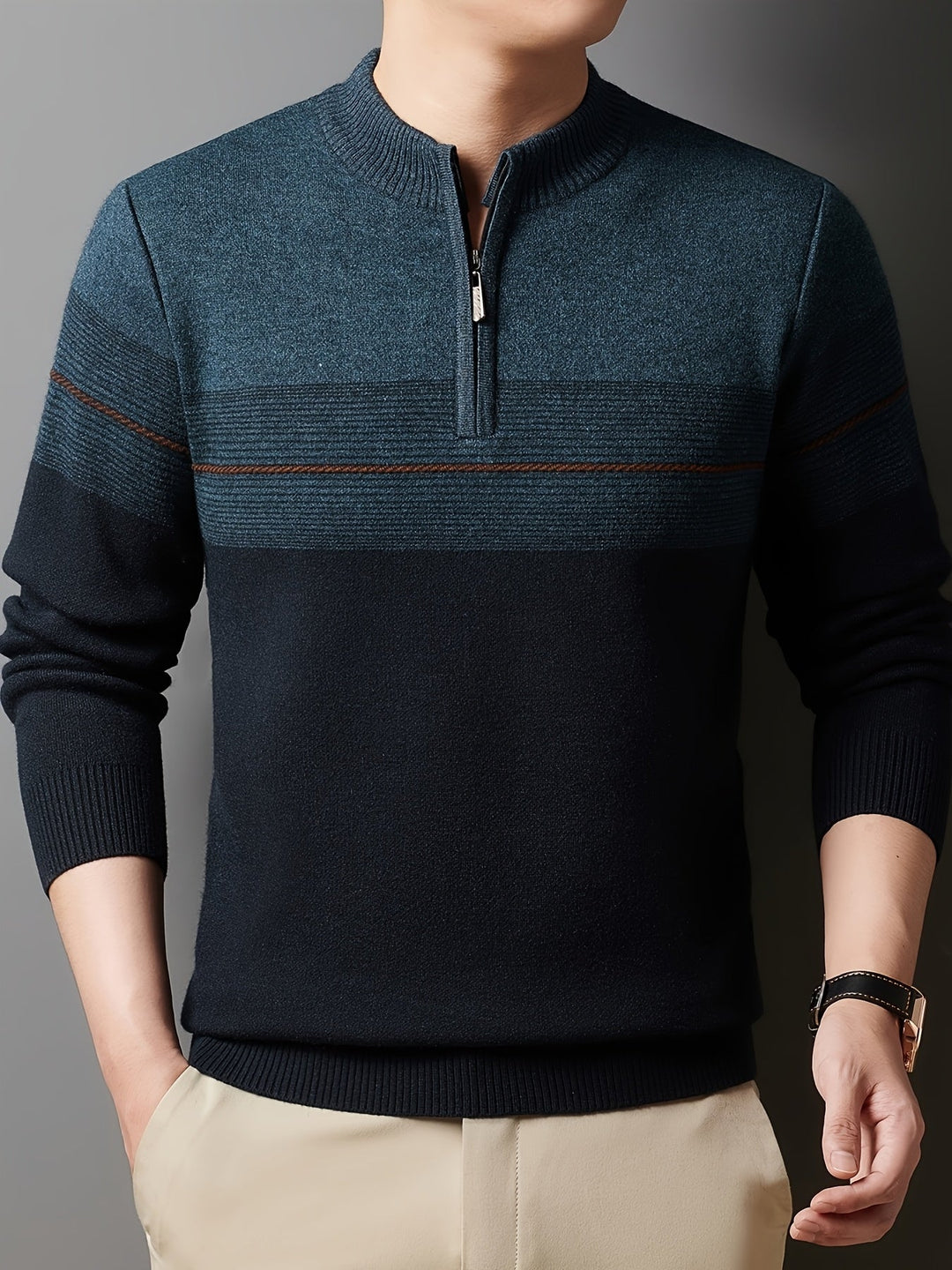 Thorvald | Herren Strickpullover mit Reißverschlusskragen - Navy - Image 22