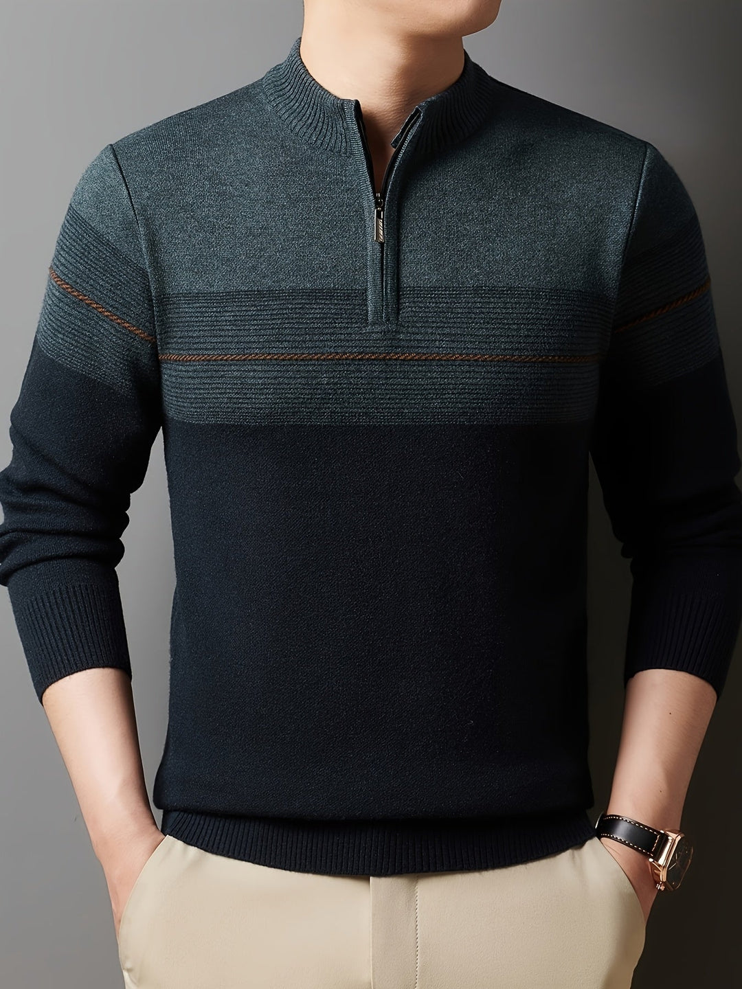 Thorvald | Herren Strickpullover mit Reißverschlusskragen - Navy - Image 24