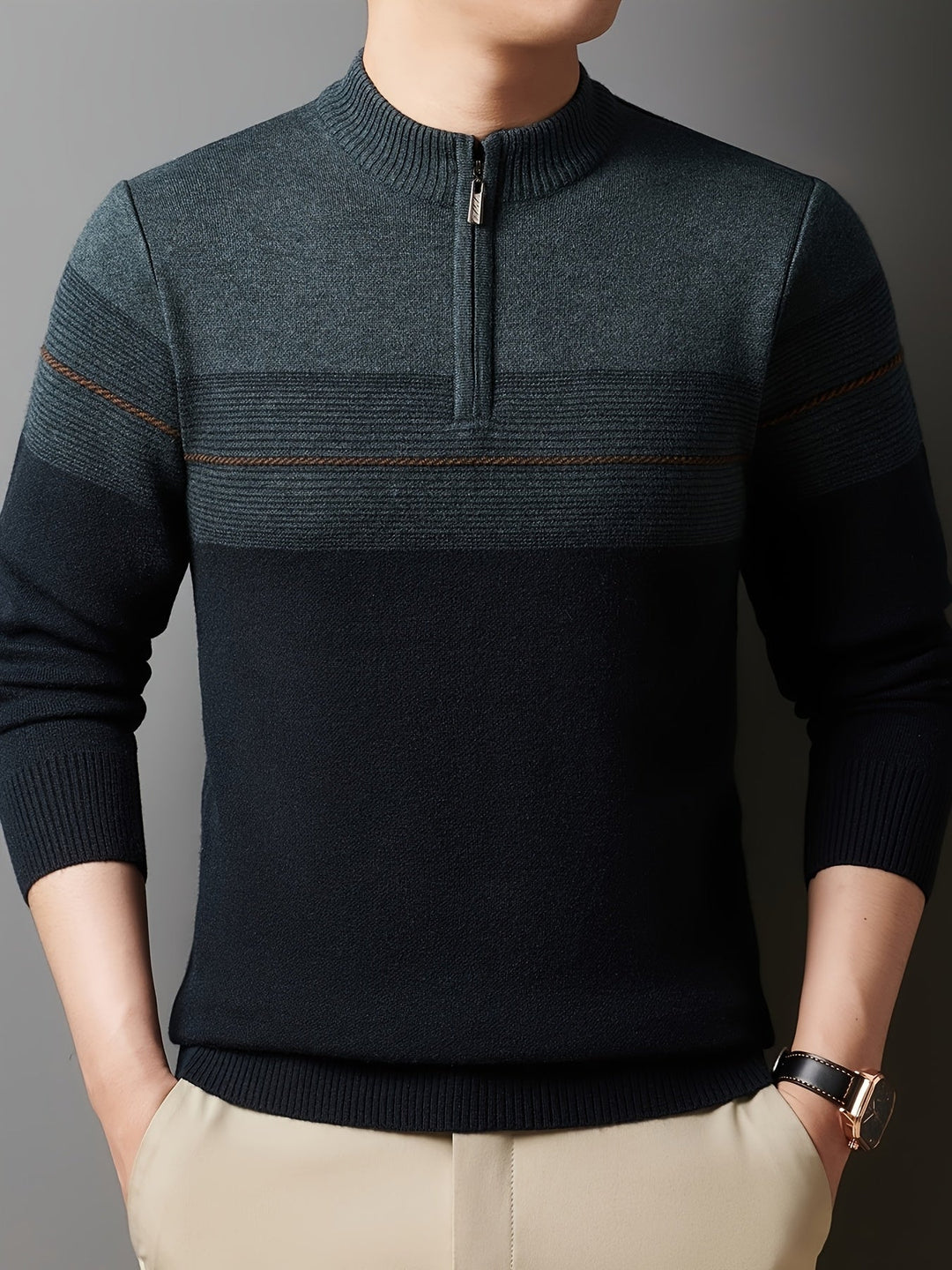 Thorvald | Herren Strickpullover mit Reißverschlusskragen - Navy - Image 28
