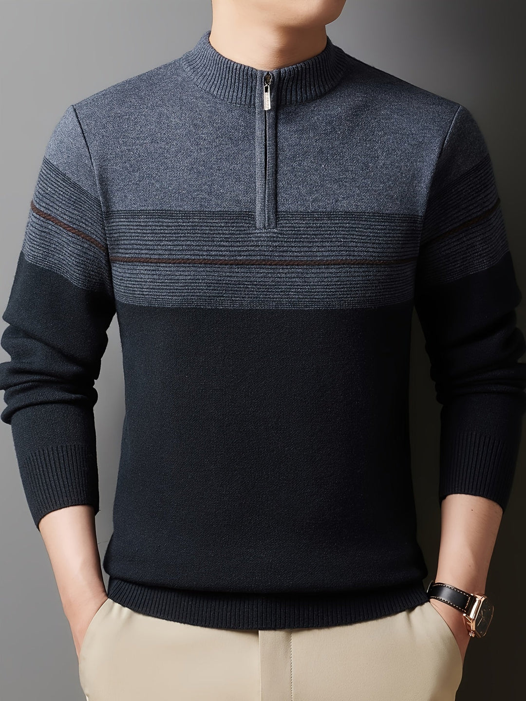 Thorvald | Herren Strickpullover mit Reißverschlusskragen - Navy - Image 4