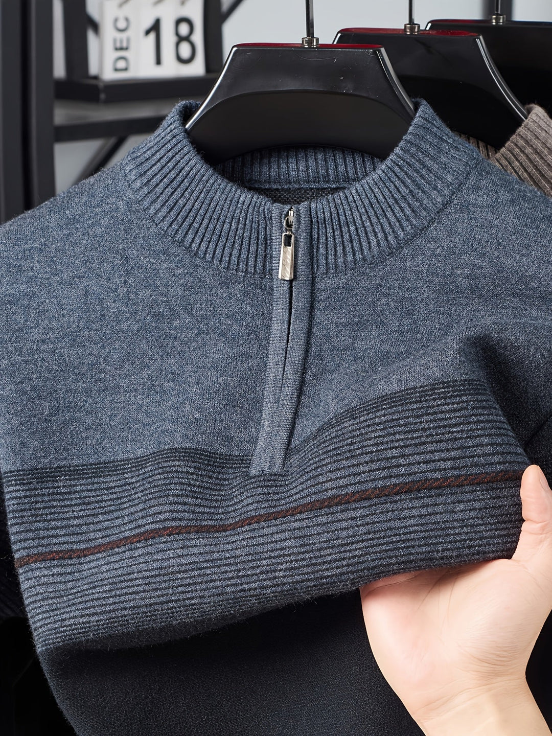 Thorvald | Herren Strickpullover mit Reißverschlusskragen - Navy - Image 5