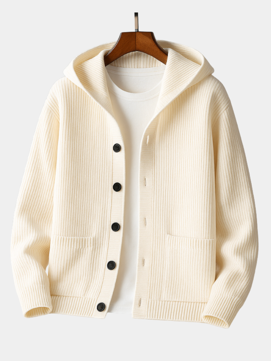 Torben | Herren Strickjacke mit Kapuze Cardigan - Cream - Image 1