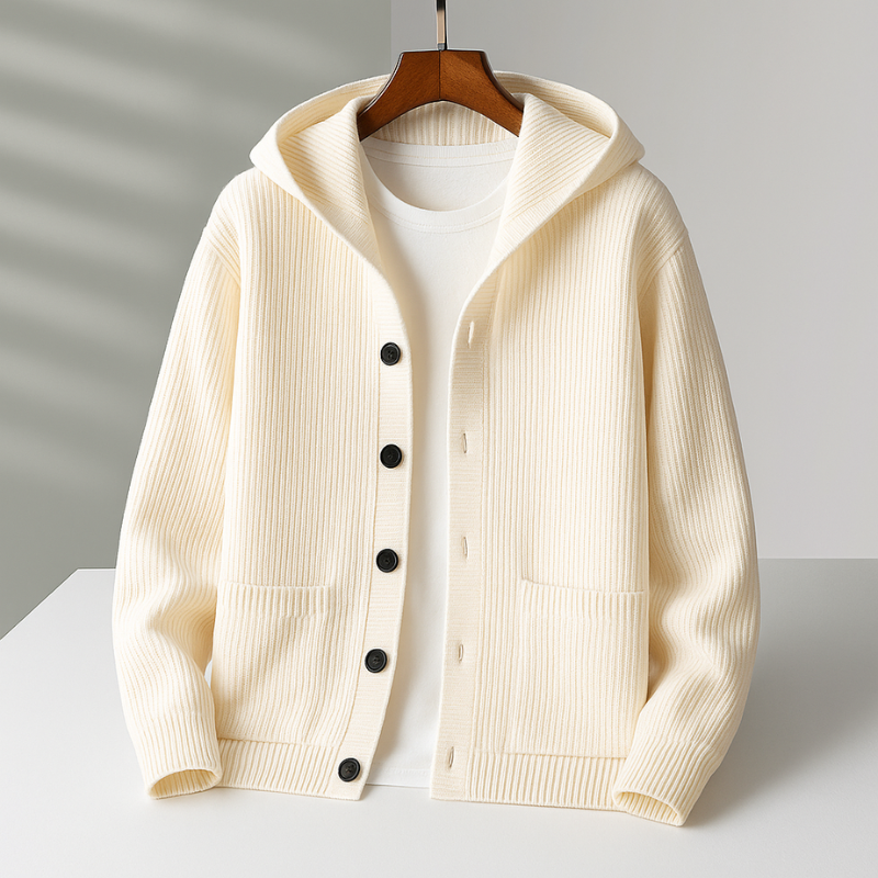 Torben | Herren Strickjacke mit Kapuze Cardigan - Cream - Image 2