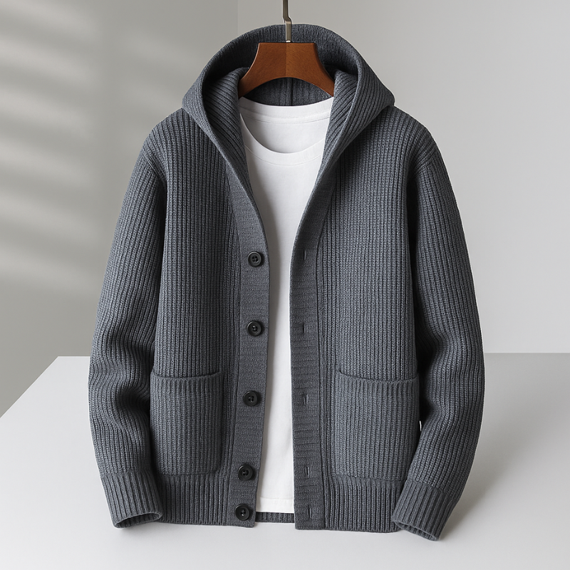 Torben | Herren Strickjacke mit Kapuze Cardigan - Cream - Image 3