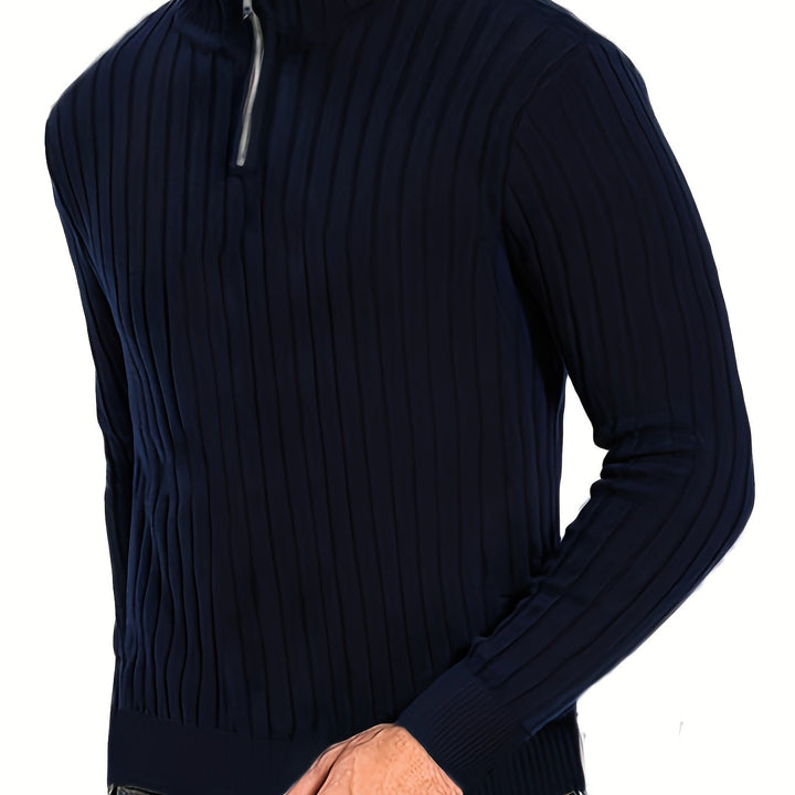 Torben | Herren Strickpullover mit Viertel-Reißverschluss - Navy - Image 1