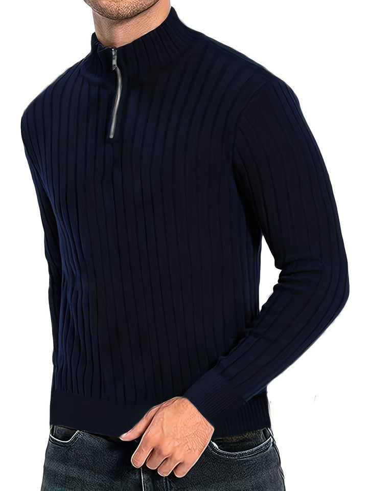 Torben | Herren Strickpullover mit Viertel-Reißverschluss - Navy - Image 2