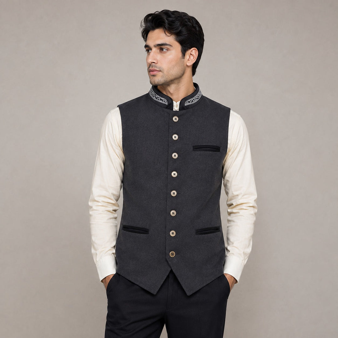 Torwald | Herren Trachtenweste Stehkragen Grau - Dark Grey - Image 1