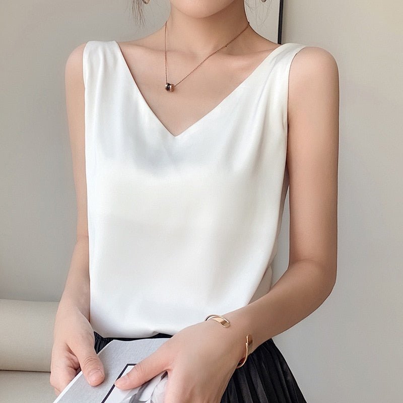 Aria | Damen Satin Tanktop V-Ausschnitt Ärmelloses Sommertop