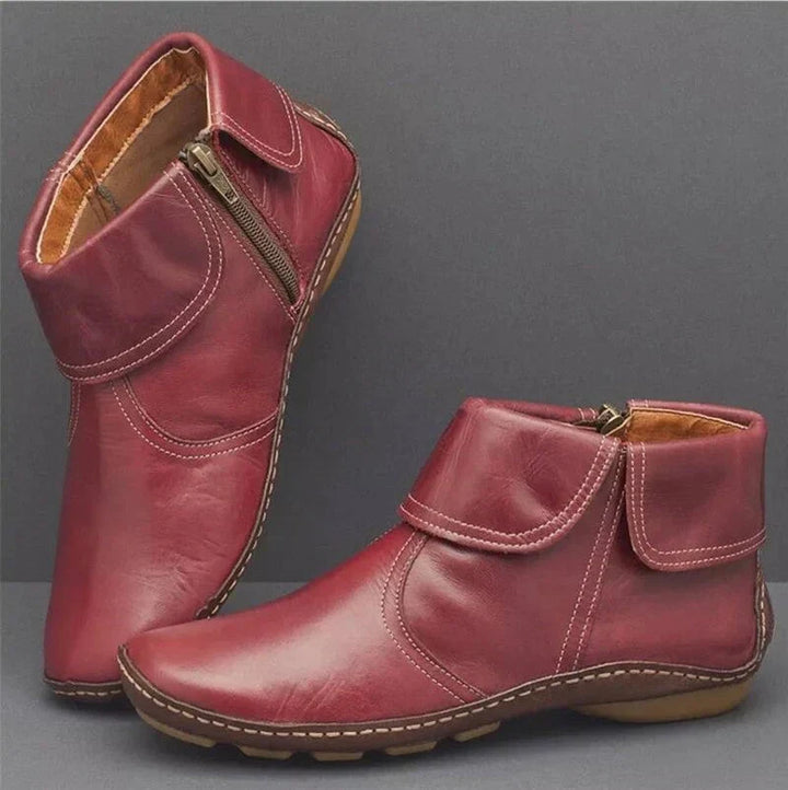Ulfheira | Damen Stiefeletten Retro Leder-Optik Herbst - Burgundy - Image 1