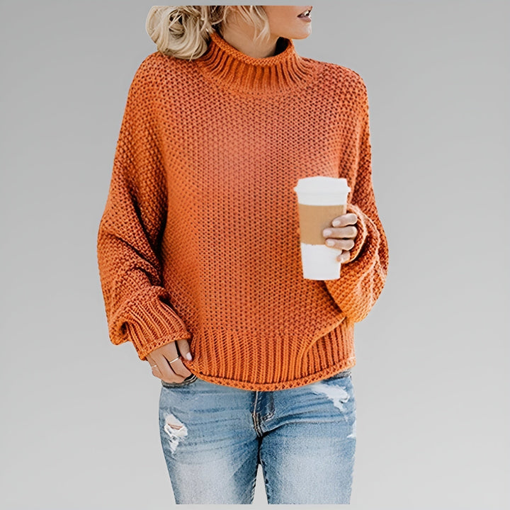 Ulfhild | Damen Oversize Strickpullover mit Stehkragen - Orange - Image 1