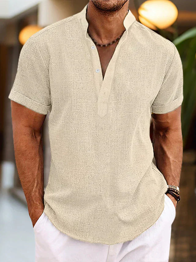 Pablo | Herren hemd Kurzarm Henley Stehkragen Sommer