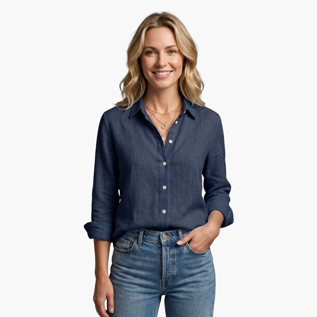 Ursula | Damen Langarmbluse mit Knöpfen - Light Blue - Image 10