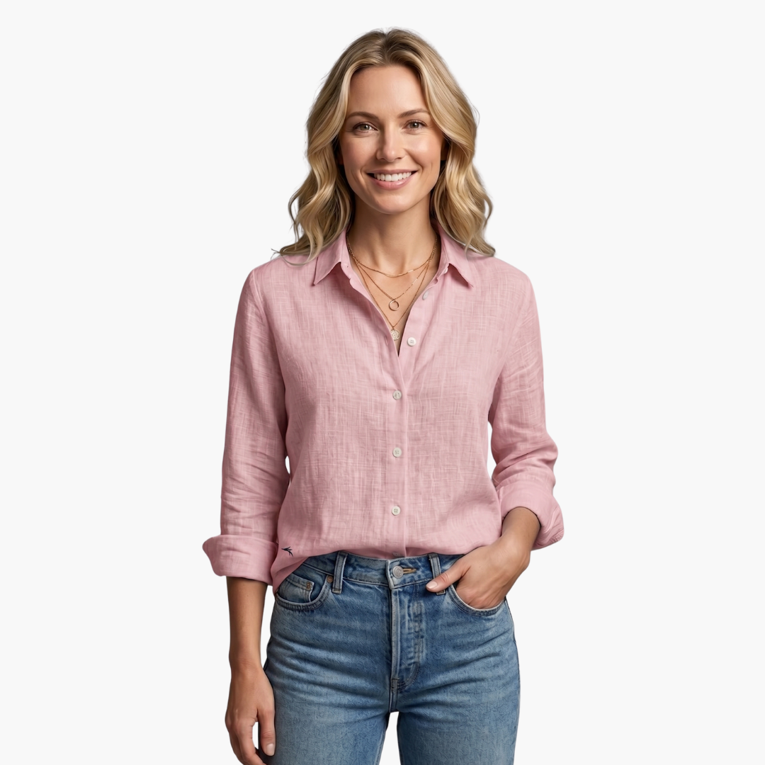 Ursula | Damen Langarmbluse mit Knöpfen - Light Blue - Image 12