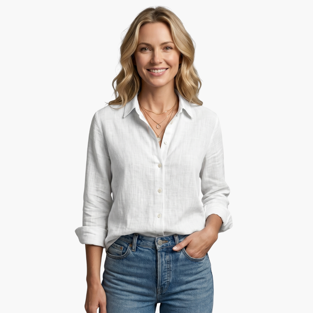 Ursula | Damen Langarmbluse mit Knöpfen - Light Blue - Image 14