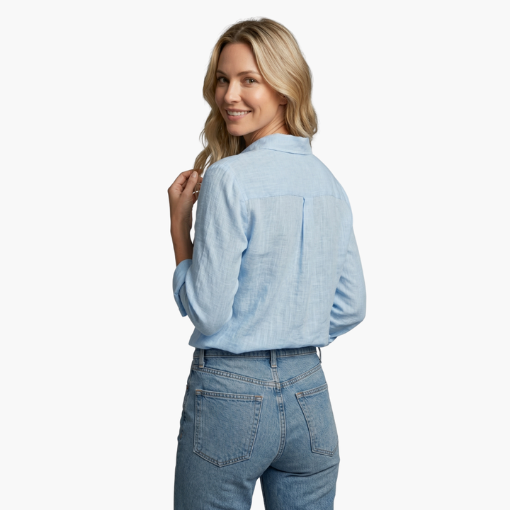 Ursula | Damen Langarmbluse mit Knöpfen - Light Blue - Image 4