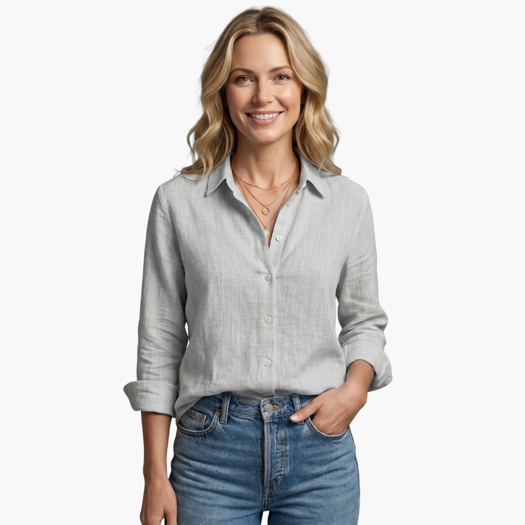 Ursula | Damen Langarmbluse mit Knöpfen - Light Blue - Image 6