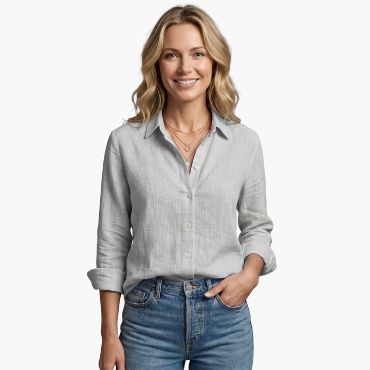 Ursula | Damen Langarmbluse mit Knöpfen - Light Blue - Image 6