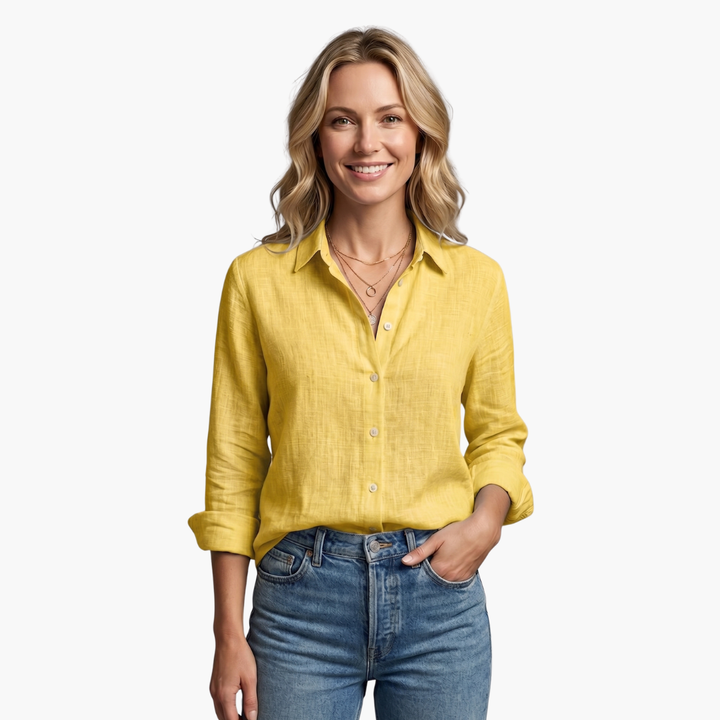 Ursula | Damen Langarmbluse mit Knöpfen - Light Blue - Image 8