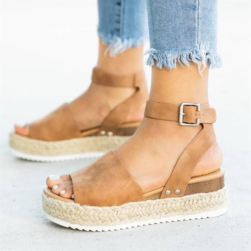 Ursula | Damen Plateau Keilsandaletten mit Espadrille Sohle - Beige - Image 1