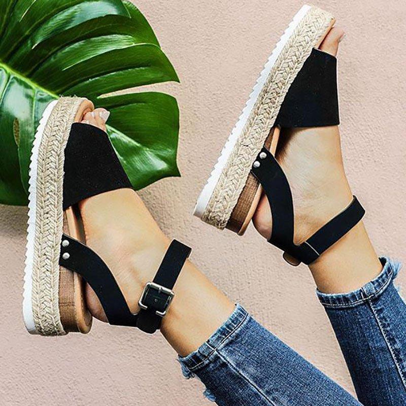 Ursula | Damen Plateau Keilsandaletten mit Espadrille Sohle - Beige - Image 2