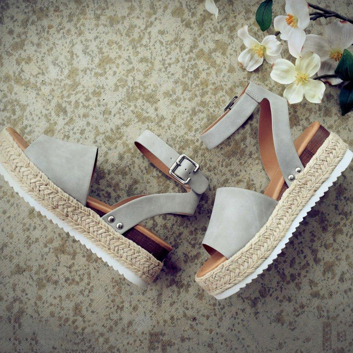 Ursula | Damen Plateau Keilsandaletten mit Espadrille Sohle - Beige - Image 3